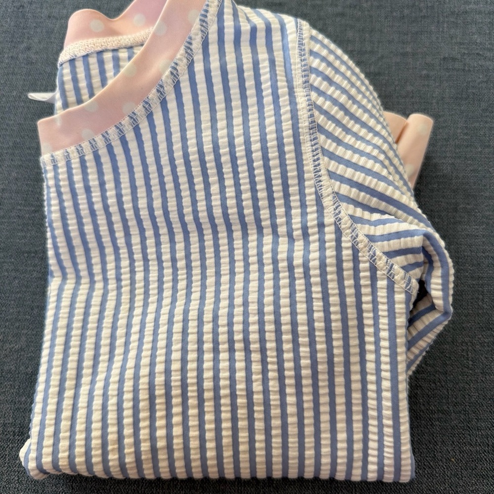 Ruffle Butts Blue & Pink Striped Ruffle Hem Rashguard - Picture 5 of 5
